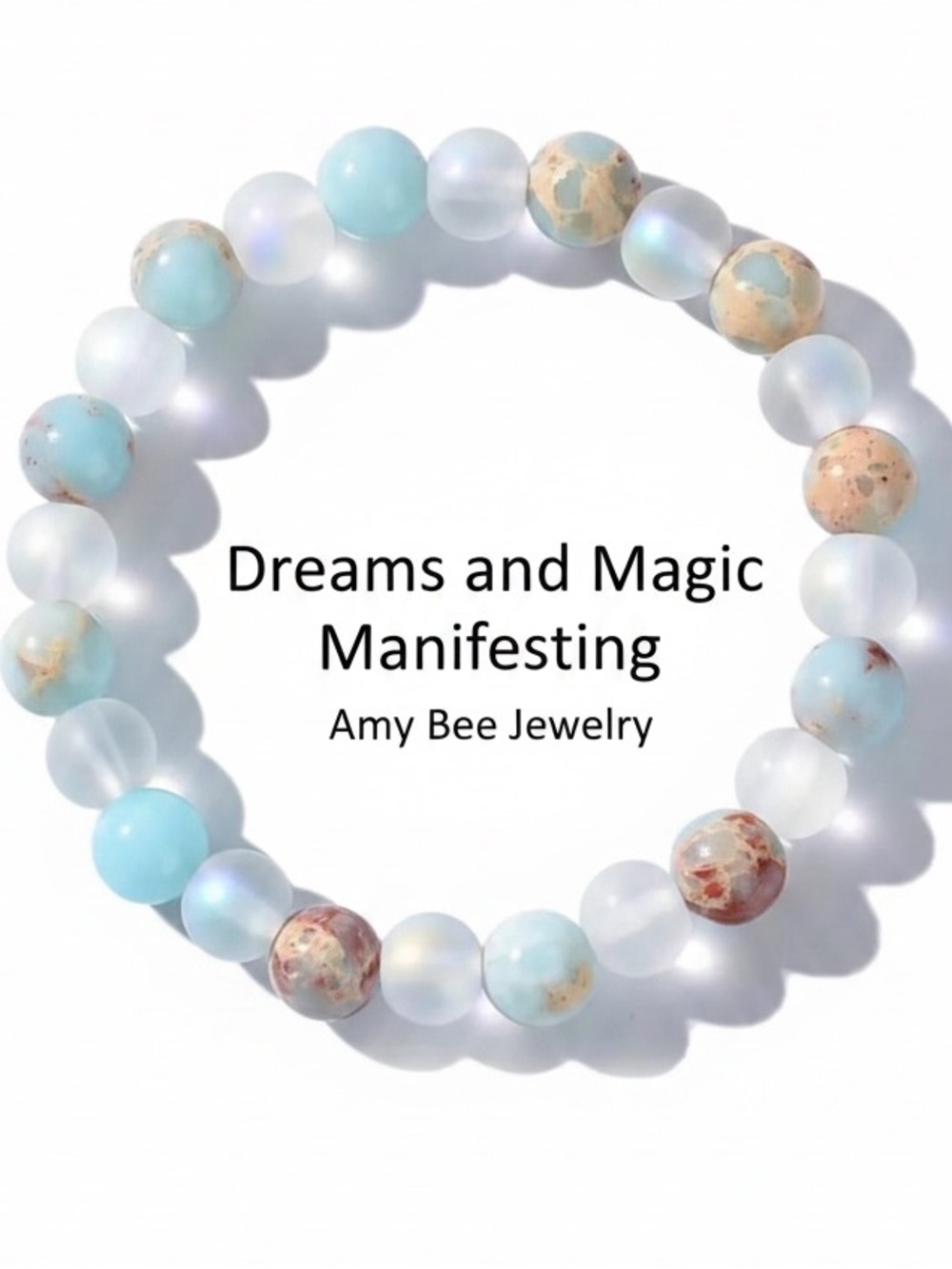 Beaded Blue Shousan, Aura Quartz and Amazonite Stretch Bracelet. New.